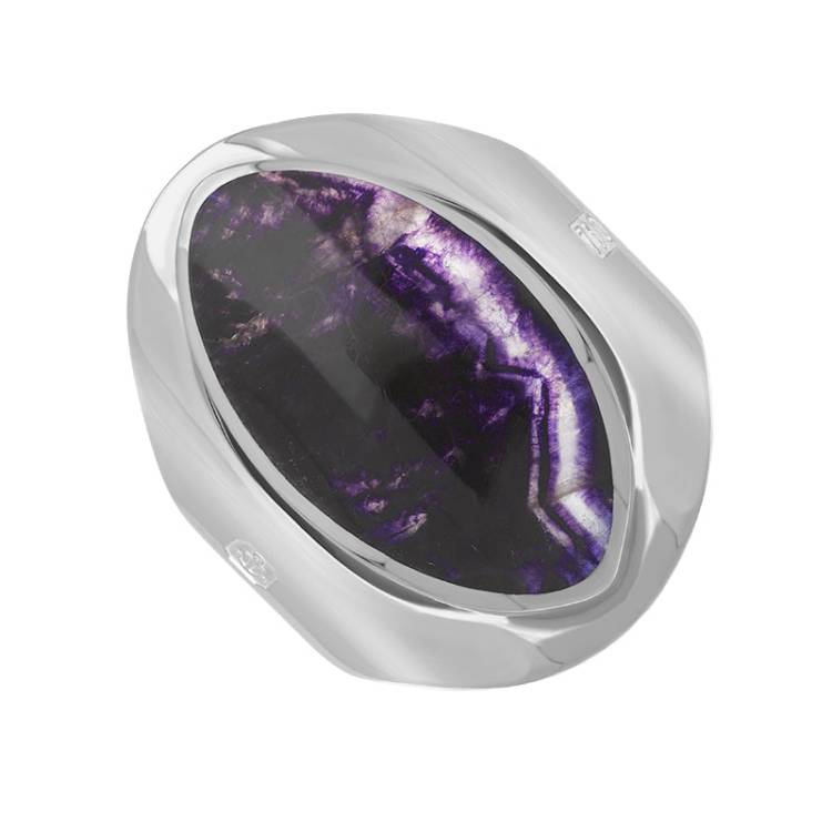 18ct White Gold Blue John King's Coronation Hallmark Medium Oval Ring - S